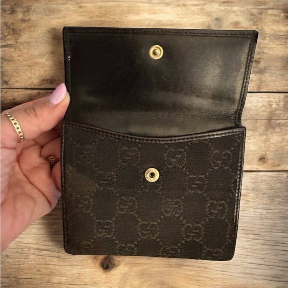GUCCI Dark Brown Lambskin and Canvas GG Guccismo Bifold Wallet - Picture 4 of 6